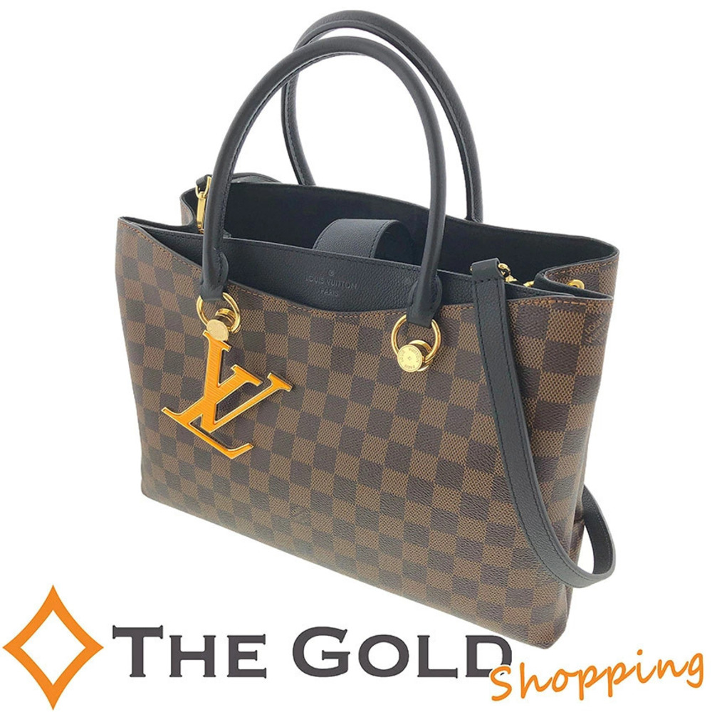Louis Vuitton Riverside Damier LV Shoulder Bag Canvas Leather Ebene Brown Black